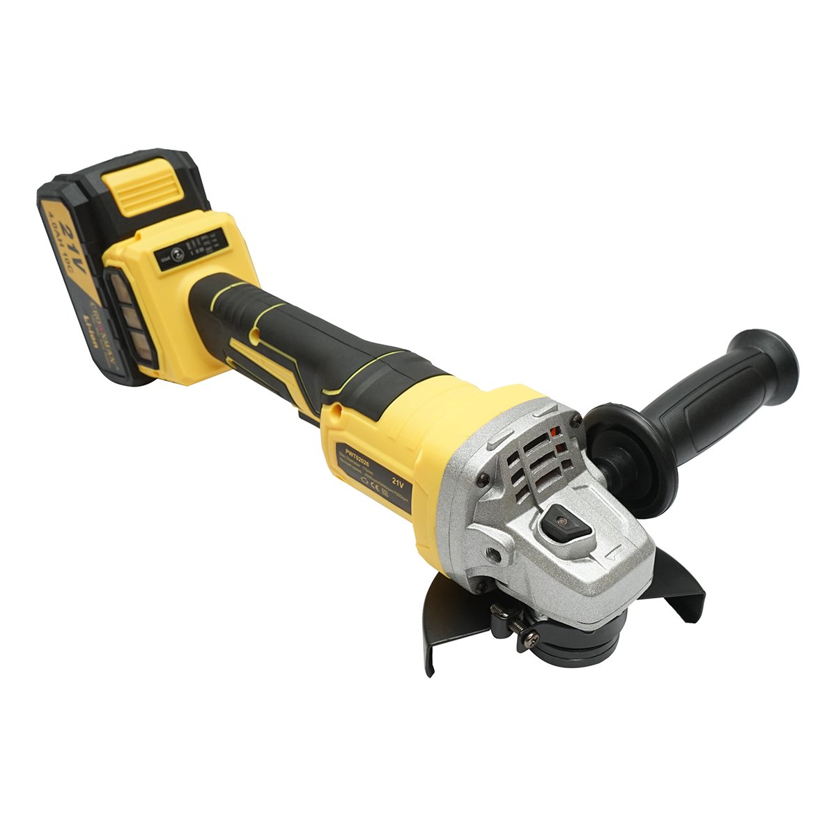 Polizor unghiular cu acumulator lithium 21V/4Ah, motor fara perii (brushless), 3 trepte de viteza, diametru disc 115mm Crownman